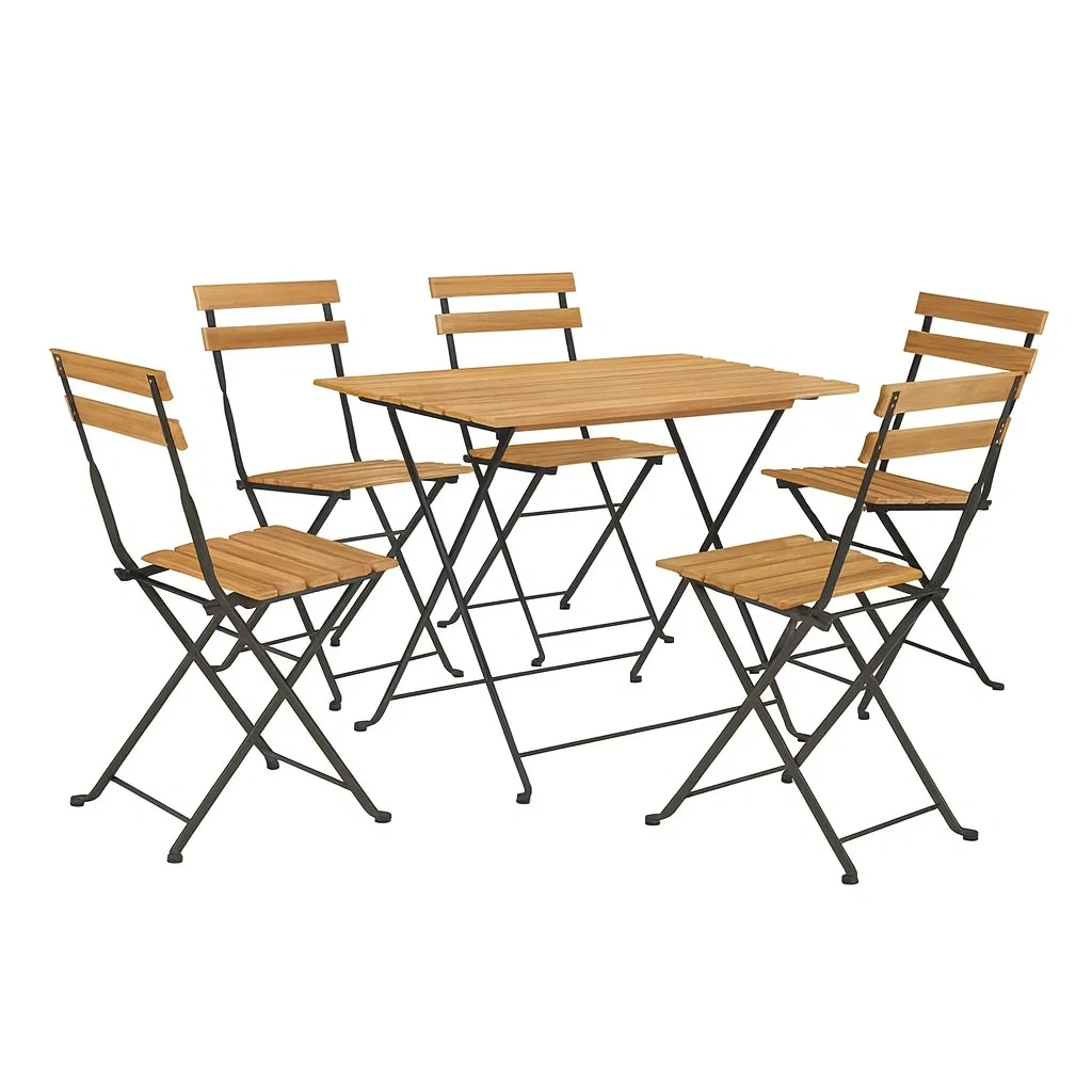 Set Tavolo e Sedie Pieghevoli da Esterno in Legno di Acacia e Metallo-ELEGANTHOMEOASIS