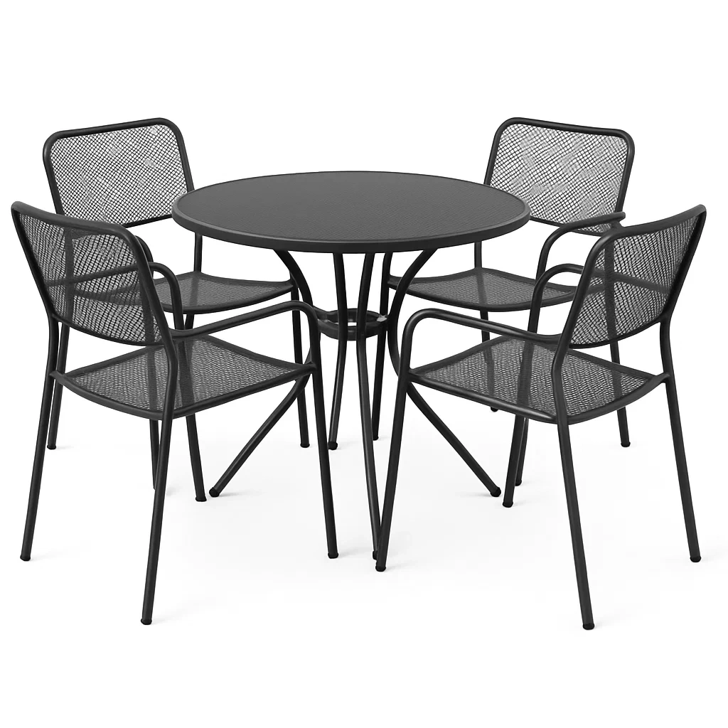 Set da giardino in metallo nero con tavolo rotondo e 4 sedie-ELEGANTHOMEOASIS