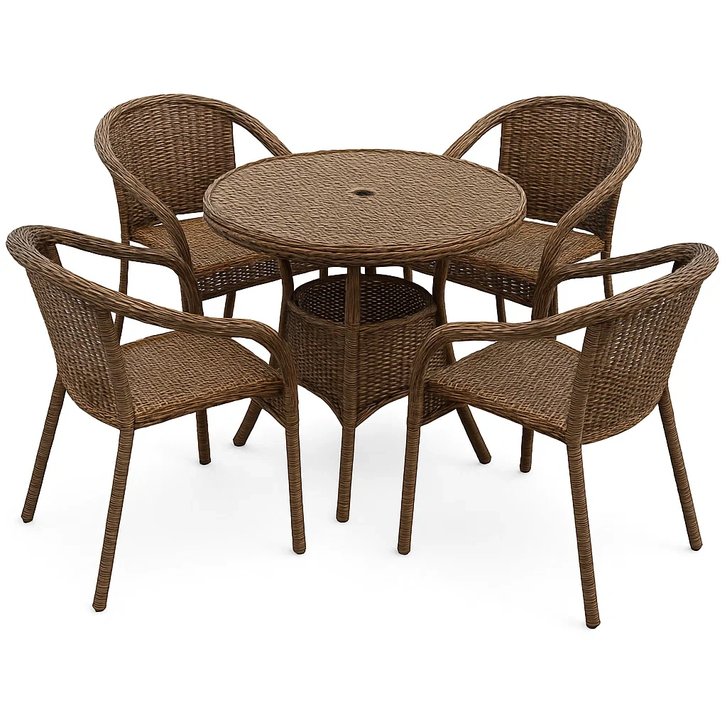 Set Tavolo e Sedie da Giardino in Rattan Sintetico Acciaio Marrone-ELEGANTHOMEOASIS