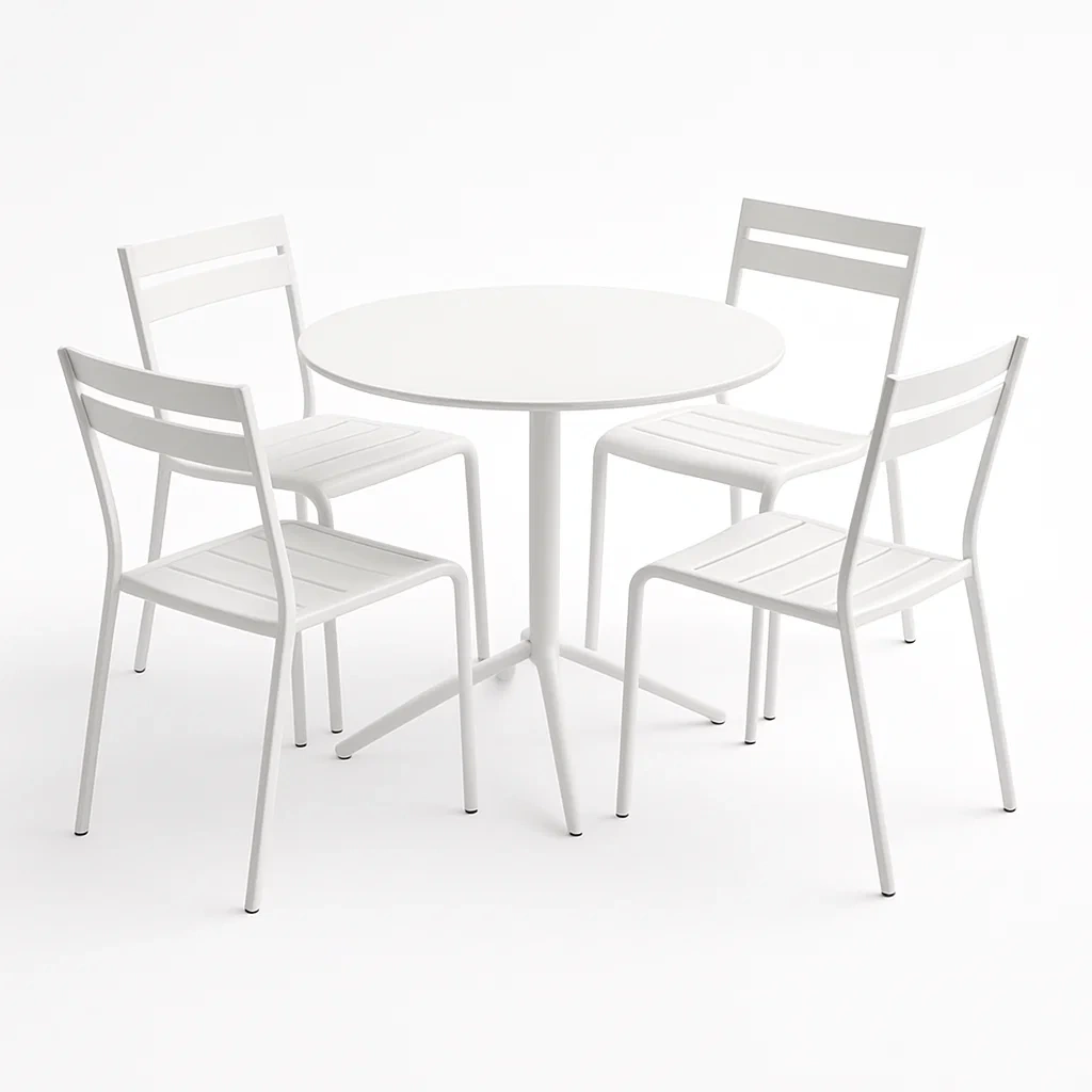 Set Tavolo Rotondo e 4 Sedie in Metallo Bianco-ELEGANTHOMEOASIS