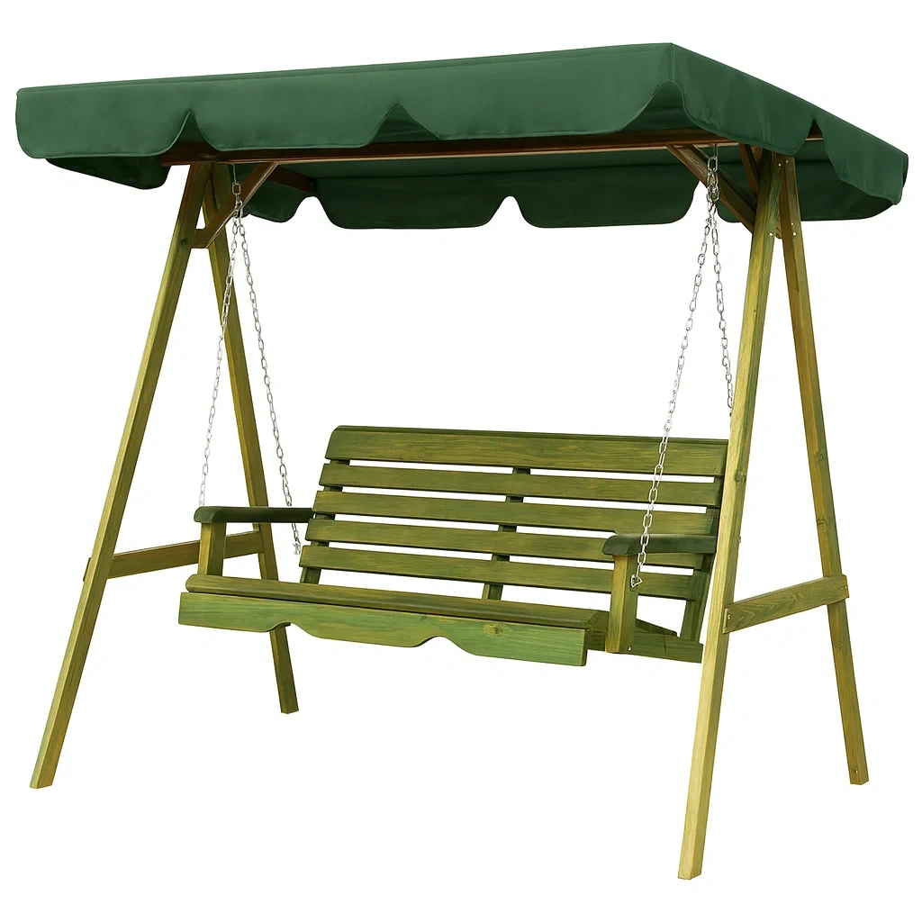 Dondolo da Giardino in Legno con Tettuccio Verde-ELEGANTHOMEOASIS