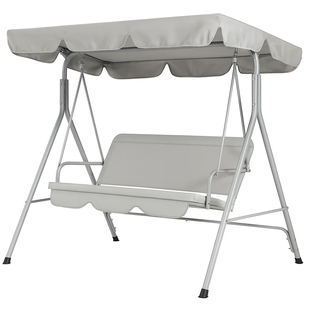 Dondolo da Giardino in Acciaio con Sedile e Tettuccio in Poliestere Grigio-ELEGANTHOMEOASIS