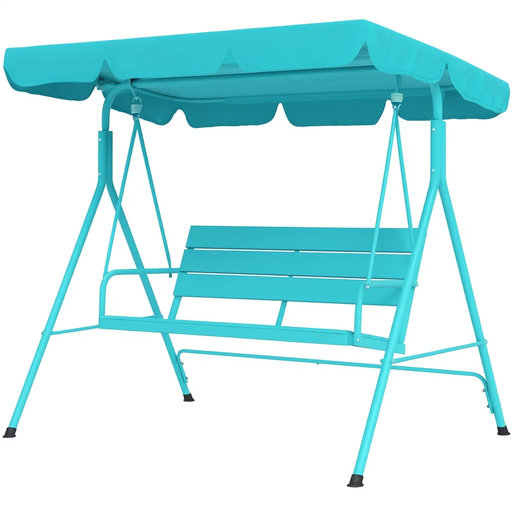 Dondolo da Giardino in Metallo e Poliestere Azzurro con Tettoia Regolabile-ELEGANTHOMEOASIS