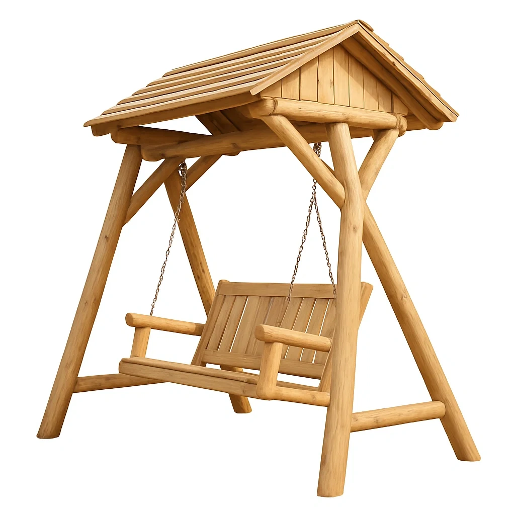 Altalena da Giardino in Legno Massello con Tettoia-ELEGANTHOMEOASIS