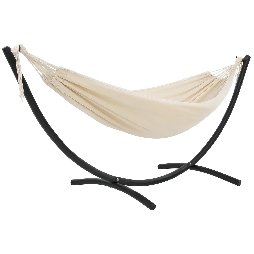 Amaca con Supporto in Metallo e Tessuto Beige-ELEGANTHOMEOASIS