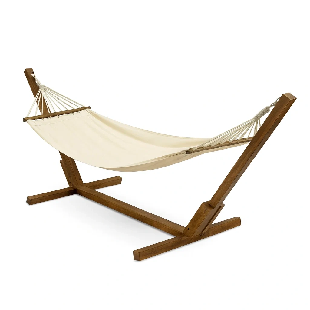 Amaca con Supporto in Legno e Cotone Beige-ELEGANTHOMEOASIS