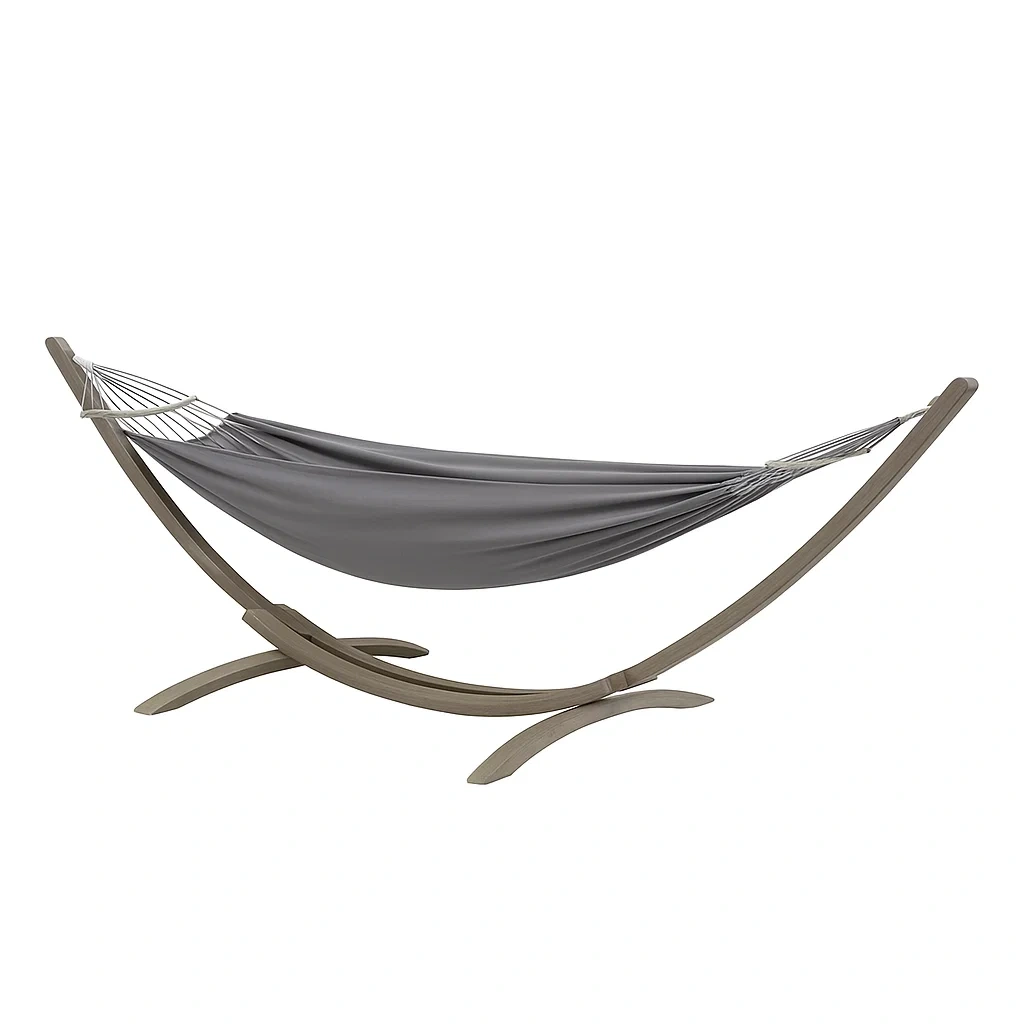 Amaca con Struttura in Legno e Tessuto Grigio-ELEGANTHOMEOASIS