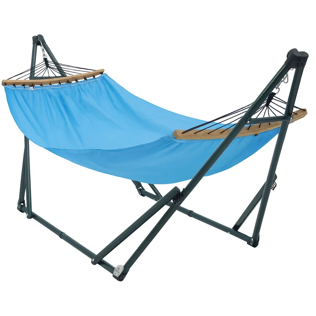 Amaca in Tessuto poliestere con Supporto in Metallo Blu-ELEGANTHOMEOASIS