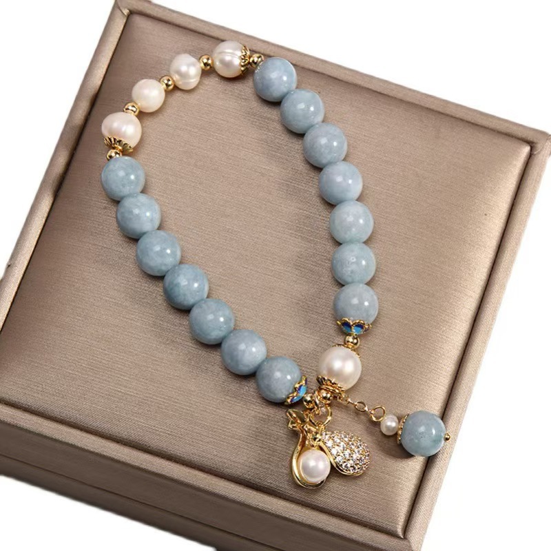 Brățară naturală cu acvamarin | Design de nișă, bijuterii la modă în stil chinezesc, brățară cu perle tip geantă norocoasă-Maria Jewelry