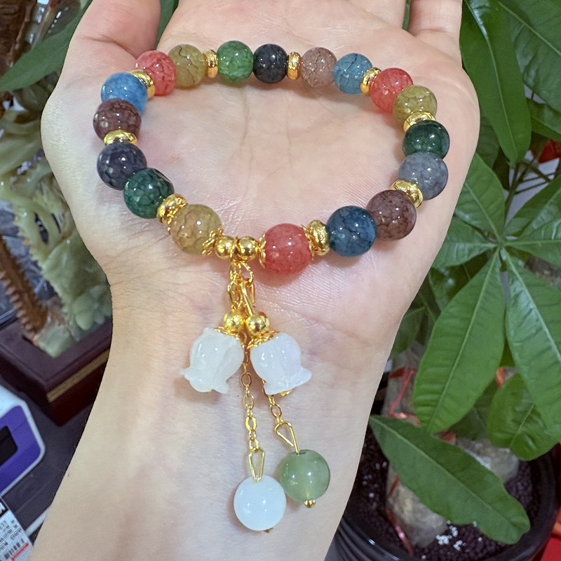 Căzând într-o fantezie de vară: Brățară sub glazură cu lotus curcubeu | Noduri colorate țesute manual, frumusețea rece și blândă a florii glazurate.