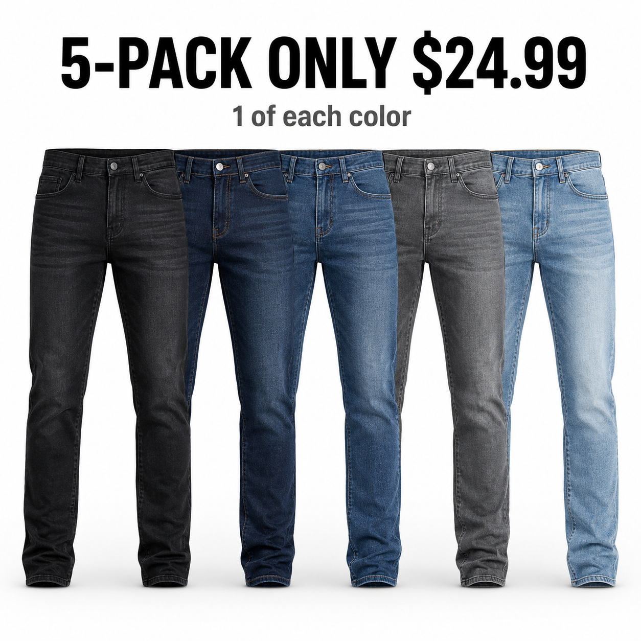 Men's Flex Stretch Slim Straight Jeans - 5-Pack