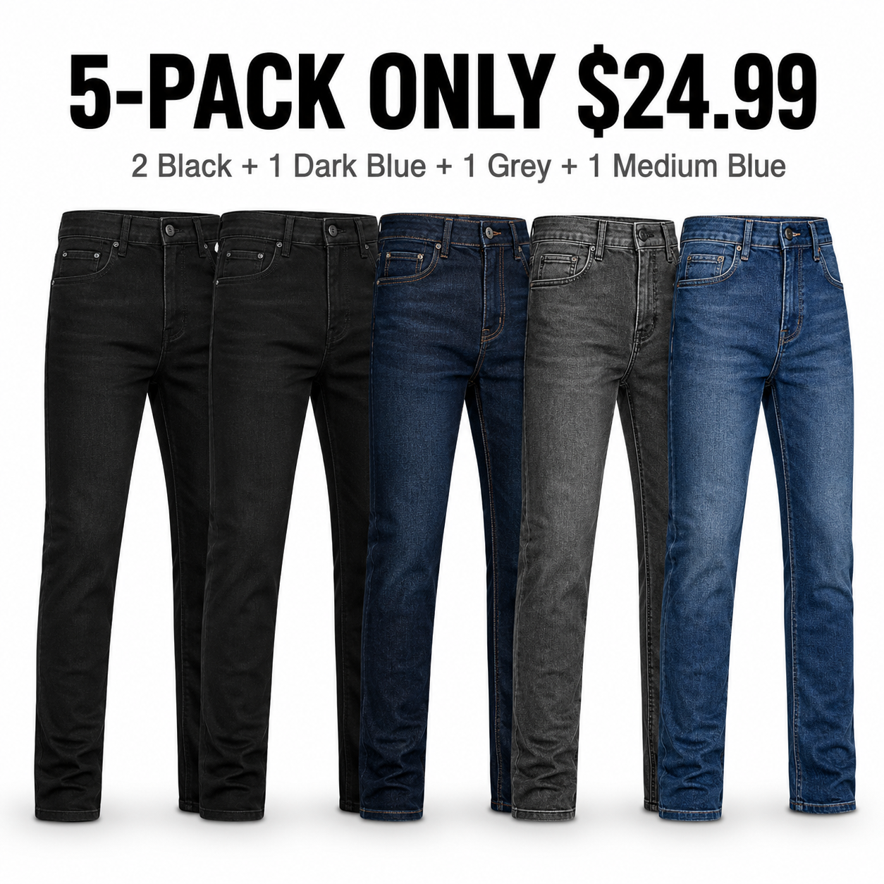 Men's Flex Stretch Slim Straight Jeans - 5-Pack