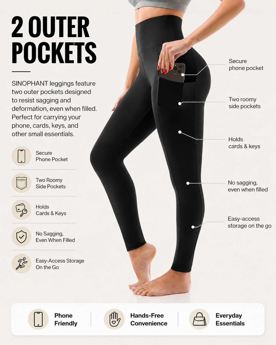 Dual side pocket detail on the leggings