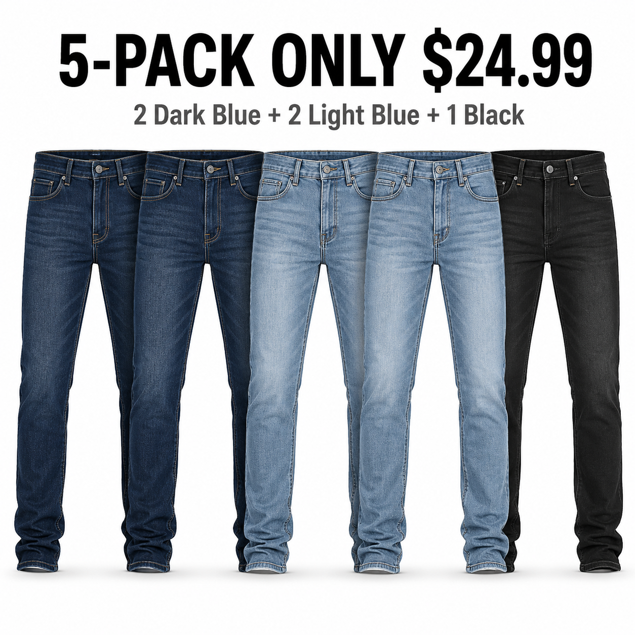 Men's Flex Stretch Slim Straight Jeans - 5-Pack