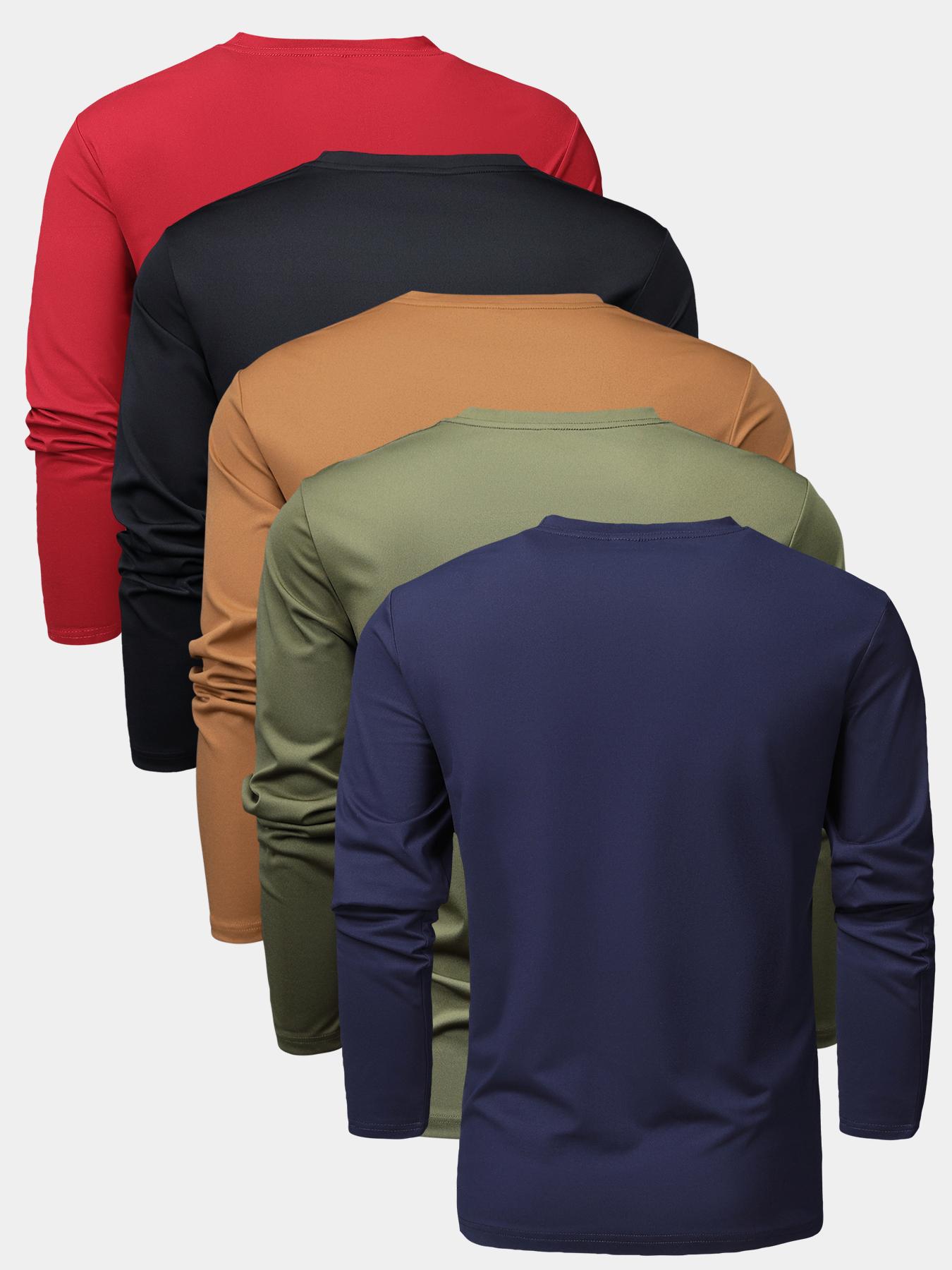 Men's Plain Long Sleeve Tee, Regular Fit Casual Round Neck Fitted Stretch T-shirt for Spring & Fall, Men's Top for Daily Wear, Menswear