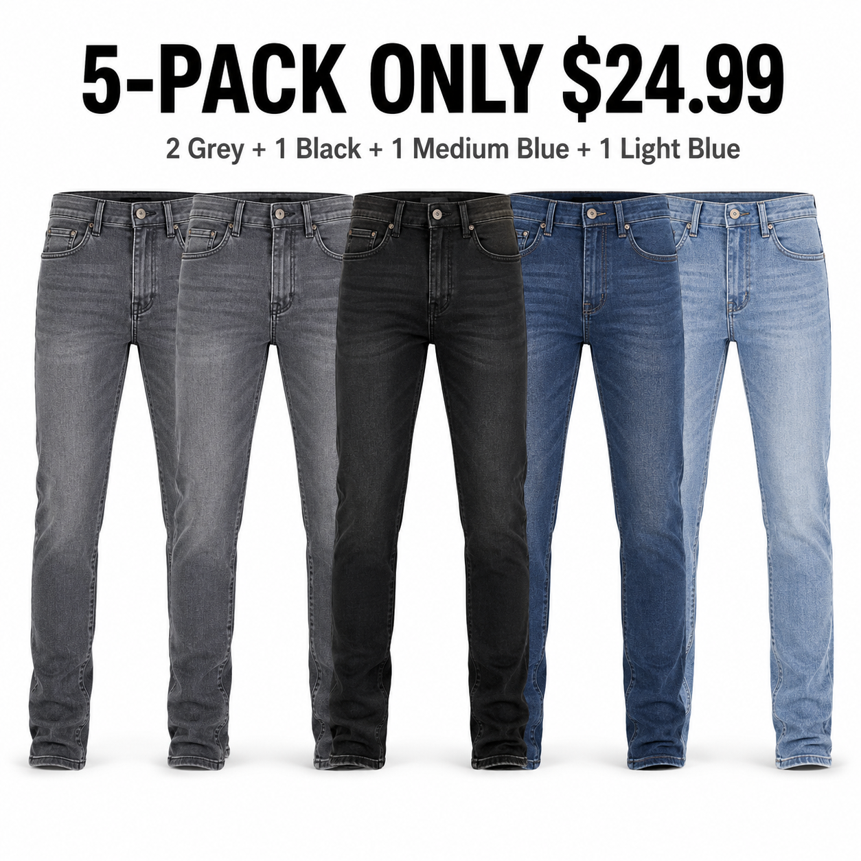 Men's Flex Stretch Slim Straight Jeans - 5-Pack