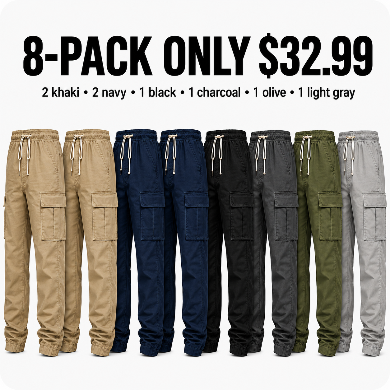 Men's Cargo Pants with Drawstring Waist - Summer Ready