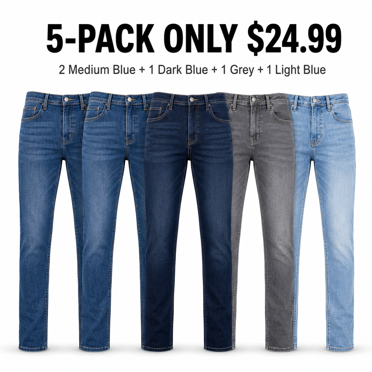Men's Flex Stretch Slim Straight Jeans - 5-Pack