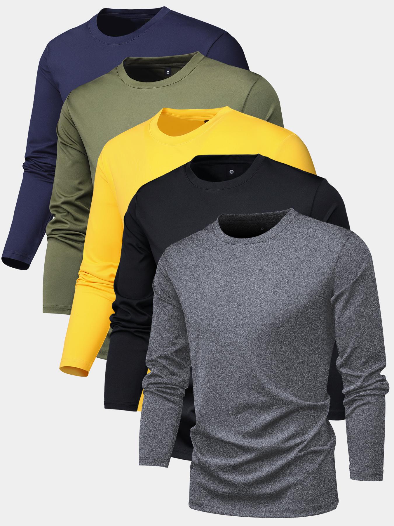 Men's Plain Long Sleeve Tee, Regular Fit Casual Round Neck Fitted Stretch T-shirt for Spring & Fall, Men's Top for Daily Wear, Menswear