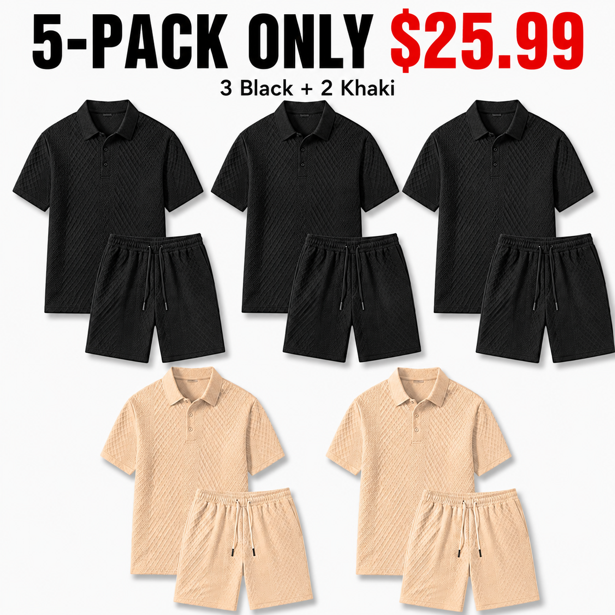 Men's summer casual texture fabric solid color polo shirt T-shirt shorts 2-piece set, loose fit suitable for casual sports, breathable and cool, essential summer outfit, comfortable and versatile  Menswear Plain