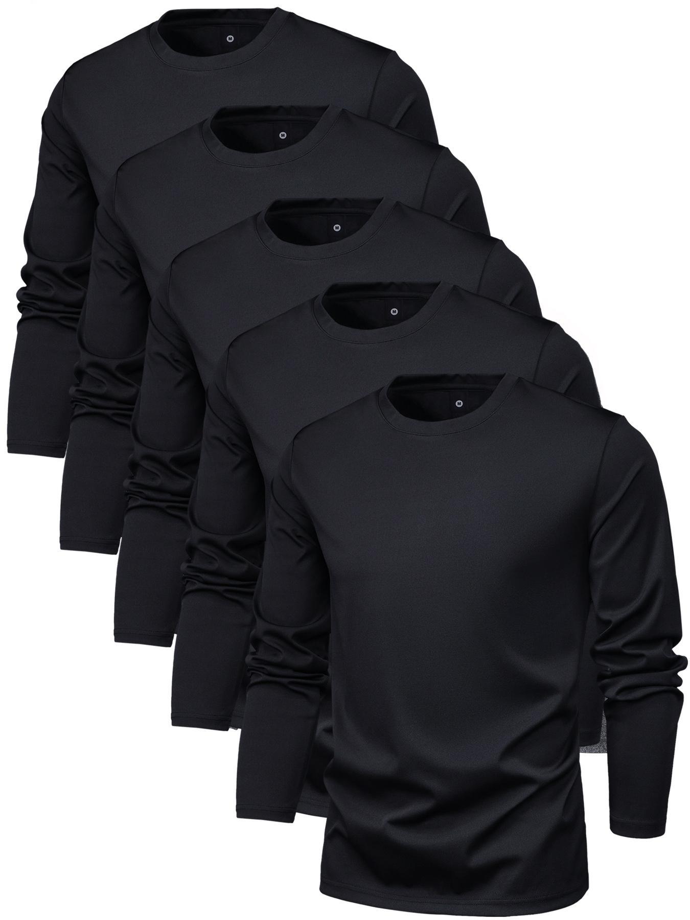 Men's Plain Long Sleeve Tee, Regular Fit Casual Round Neck Fitted Stretch T-shirt for Spring & Fall, Men's Top for Daily Wear, Menswear