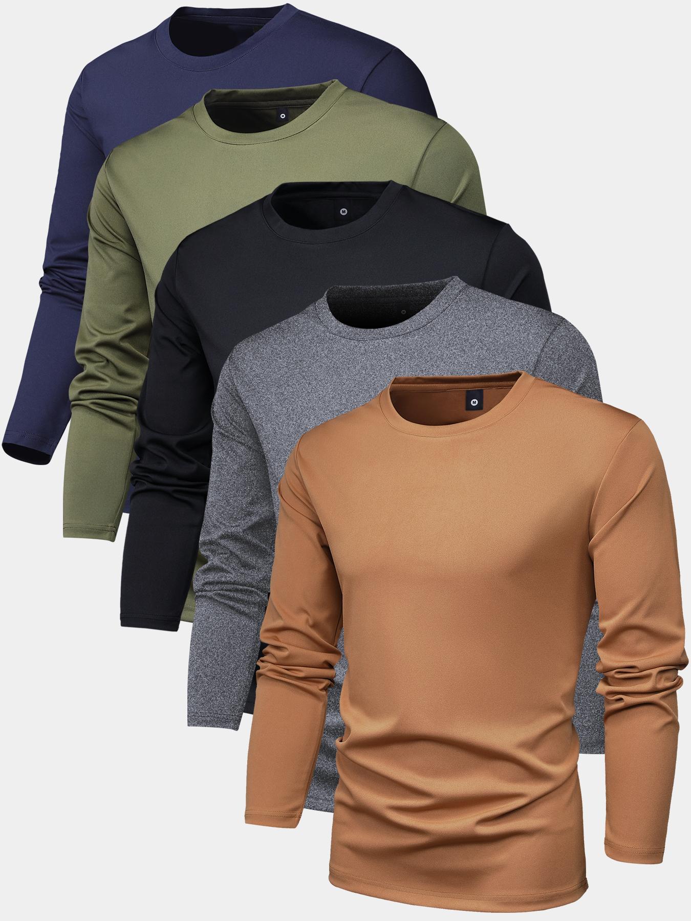 Men's Plain Long Sleeve Tee, Regular Fit Casual Round Neck Fitted Stretch T-shirt for Spring & Fall, Men's Top for Daily Wear, Menswear
