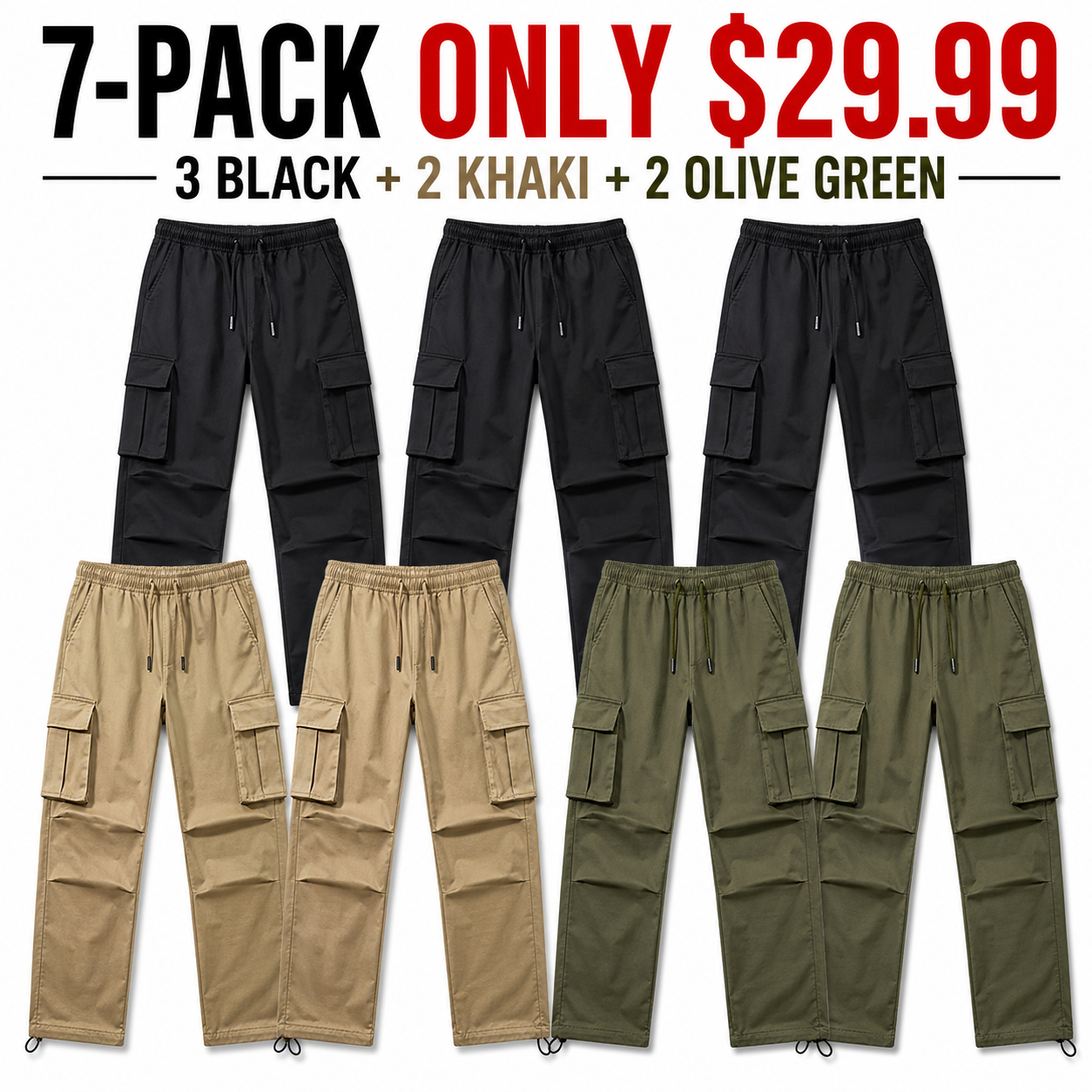 Men's Cargo Pants with Drawstring Waist - Casual Streetwear