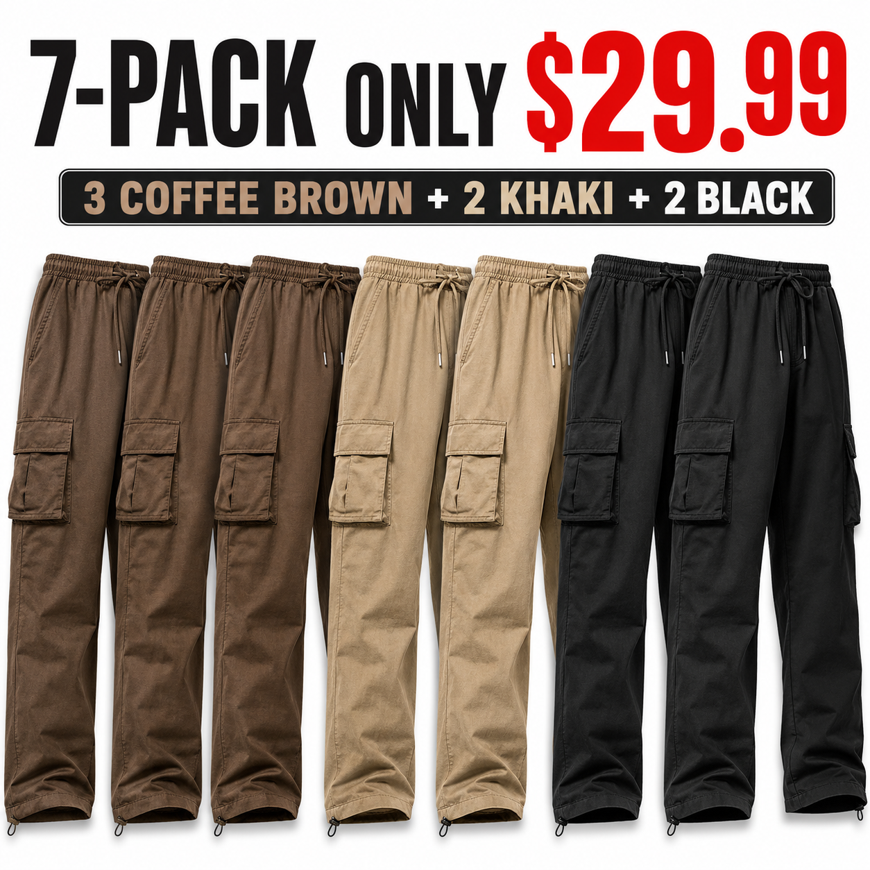 Men's Cargo Pants with Drawstring Waist - Casual Streetwear