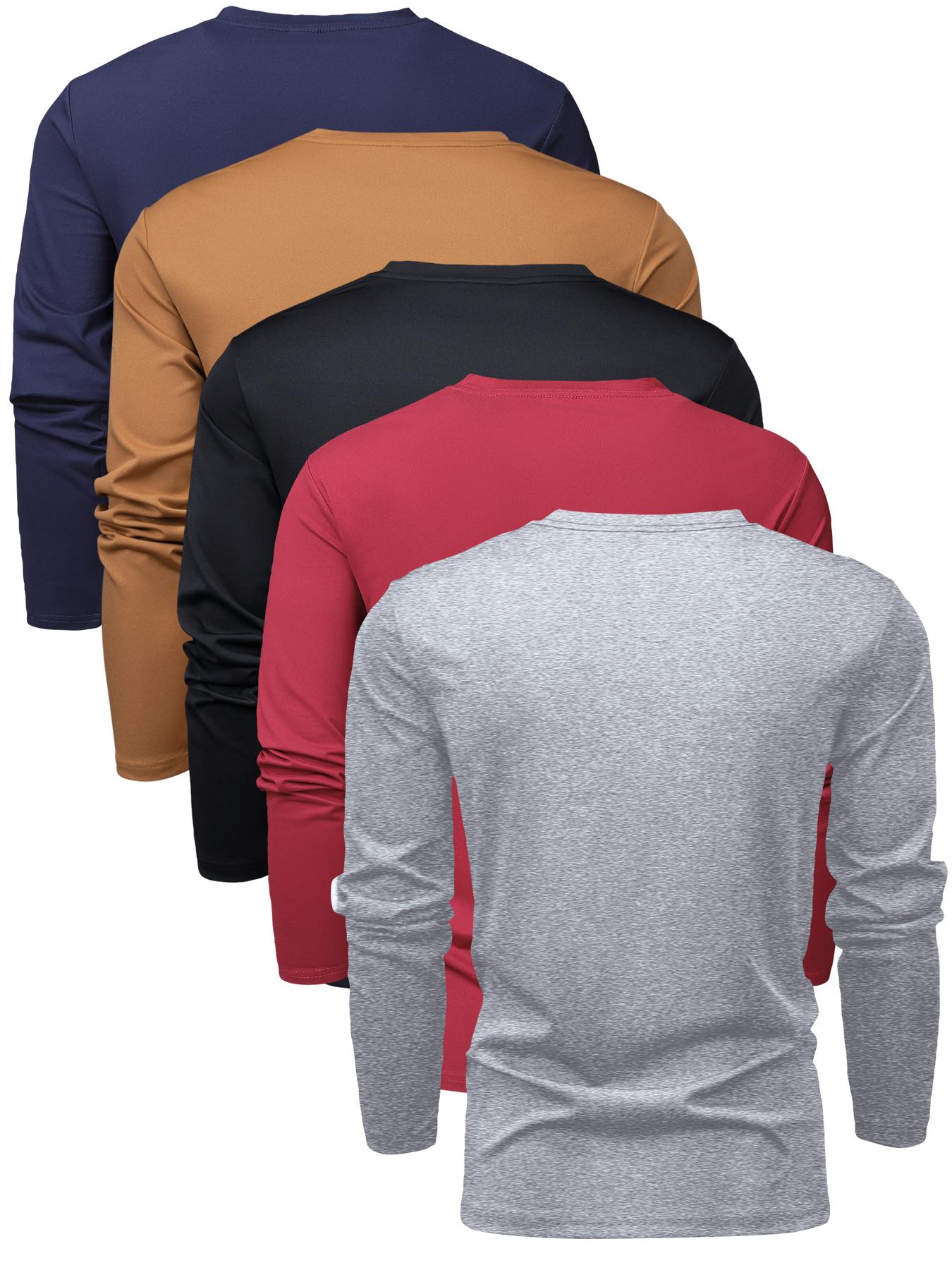 Men's Plain Long Sleeve Tee, Regular Fit Casual Round Neck Fitted Stretch T-shirt for Spring & Fall, Men's Top for Daily Wear, Menswear
