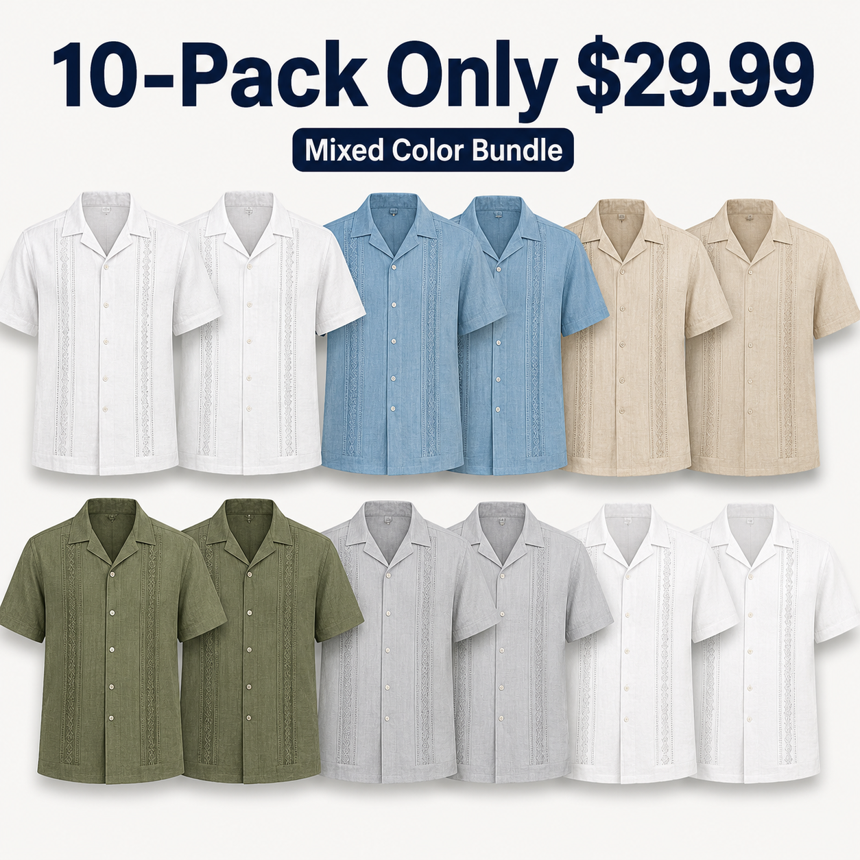 COOFANDY Men's Cuban Guayabera Shirt - Summer Linen Top