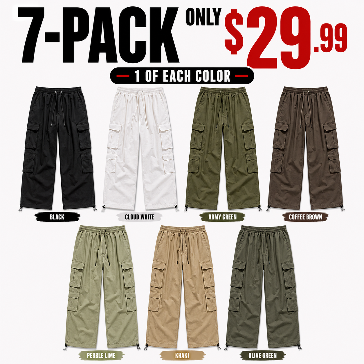 Men's Cargo Pants with Drawstring Waist - Casual Streetwear