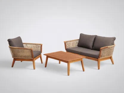 Canapé de jardin - Bois-Corde-Textile - 158x76x78 cm - Naturel-Gris foncé - Contemporain-Coraidecor