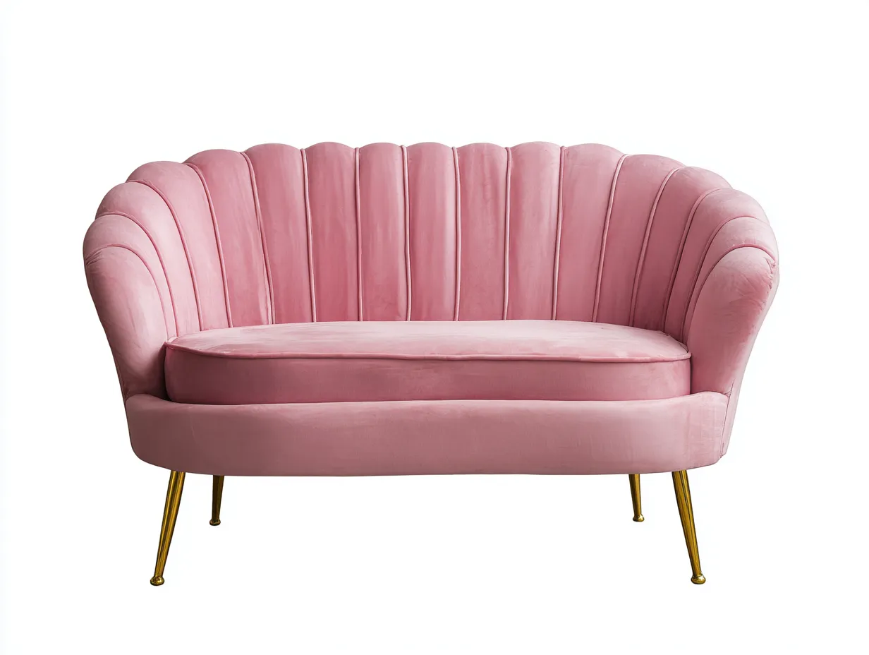 Canapé 2 places - velours-métal - 172x76x82 cm - rose poudré - coquille-Coraidecor