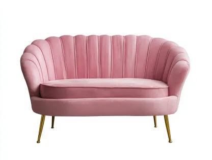 Canapé 2 places - velours-métal - 172x76x82 cm - rose poudré - coquille-Coraidecor