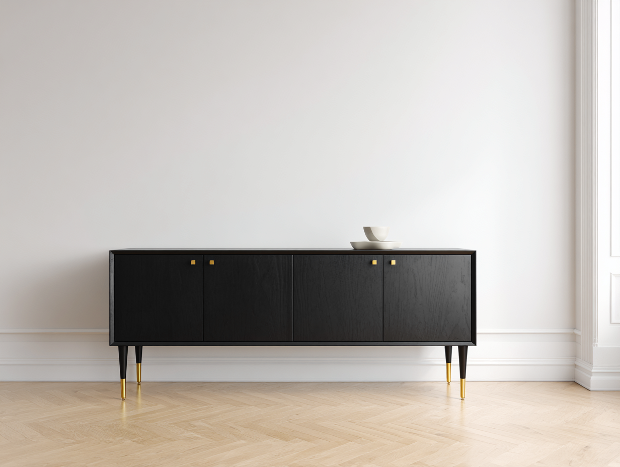 Meuble d'entrée - Bois-Métal - 220x45x78 cm - Noir-Doré - Moderne-Coraidecor