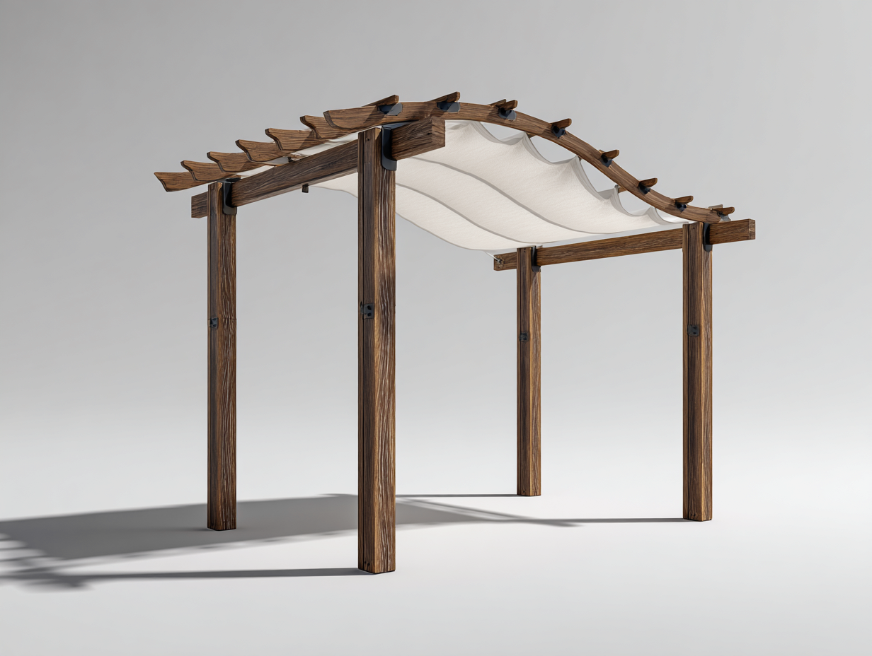 Pergolas et tonnelles - Bois-Toile - 320x300x230 cm - Brun-Écru - Design jardin contemporain-Coraidecor