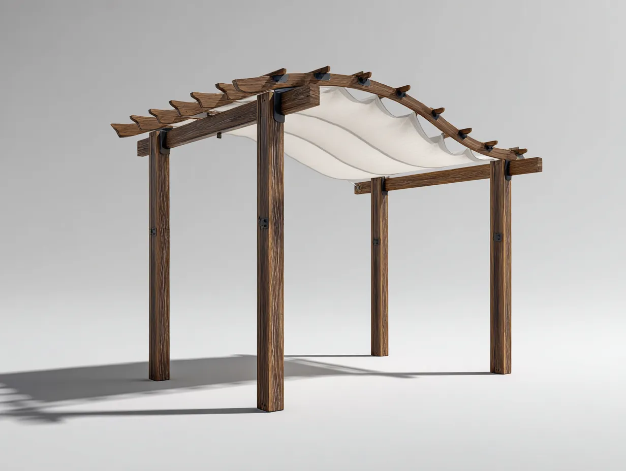 Pergolas et tonnelles - Bois-Toile - 320x300x230 cm - Brun-Écru - Design jardin contemporain-Coraidecor