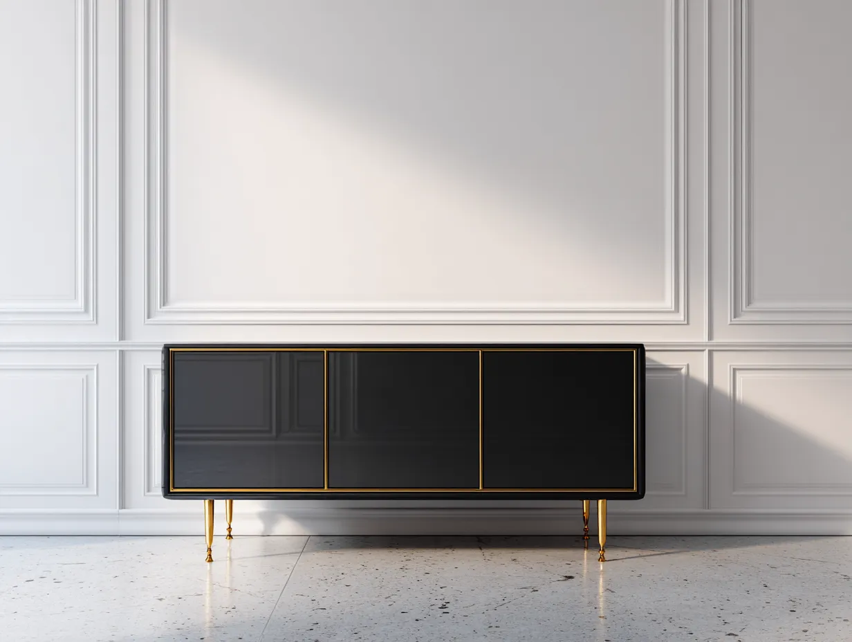 Meuble d'entrée - Bois-Métal - 190x40x74 cm - Noir-Doré - Contemporain-Coraidecor