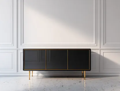 Meuble d'entrée - Bois-Métal - 190x40x74 cm - Noir-Doré - Contemporain-Coraidecor