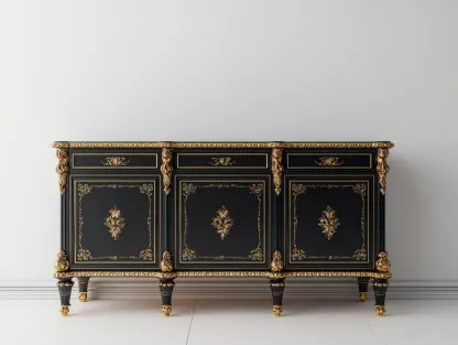 Meuble d'entrée - Bois-Métal - 215x48x92 cm - Noir-Doré - Classique-Coraidecor