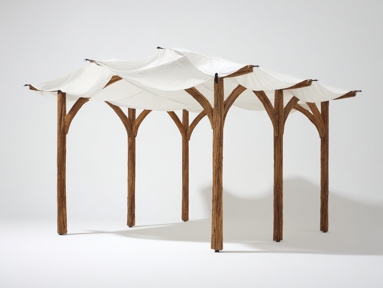 Pergolas et tonnelles - Bois-Toile - 520x330x245 cm - Brun-Blanc - Style bohème naturel-Coraidecor
