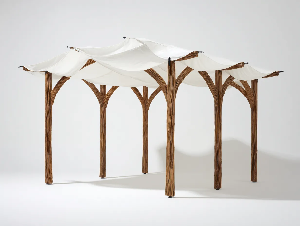 Pergolas et tonnelles - Bois-Toile - 520x330x245 cm - Brun-Blanc - Style bohème naturel-Coraidecor