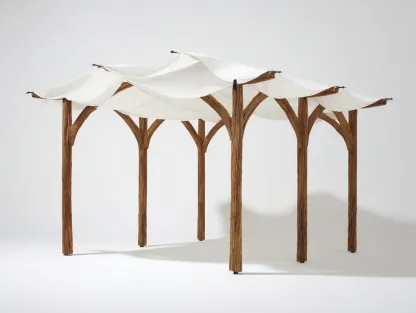 Pergolas et tonnelles - Bois-Toile - 520x330x245 cm - Brun-Blanc - Style bohème naturel-Coraidecor