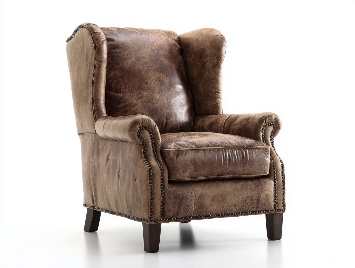 Fauteuil-Cuir-Bois-90x92x112 cm-Taupe-Marron-Classique-Coraidecor