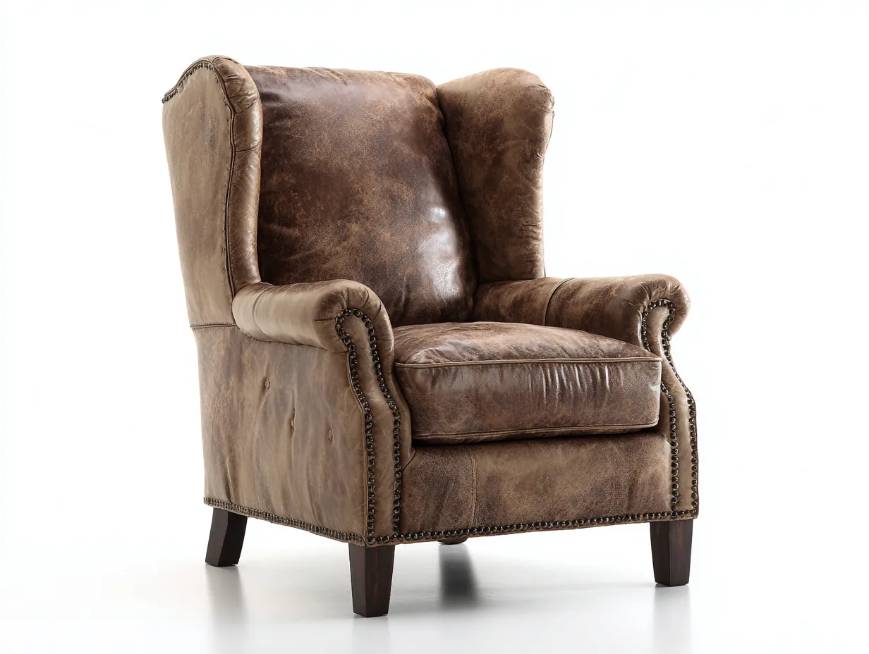 Fauteuil-Cuir-Bois-90x92x112 cm-Taupe-Marron-Classique-Coraidecor