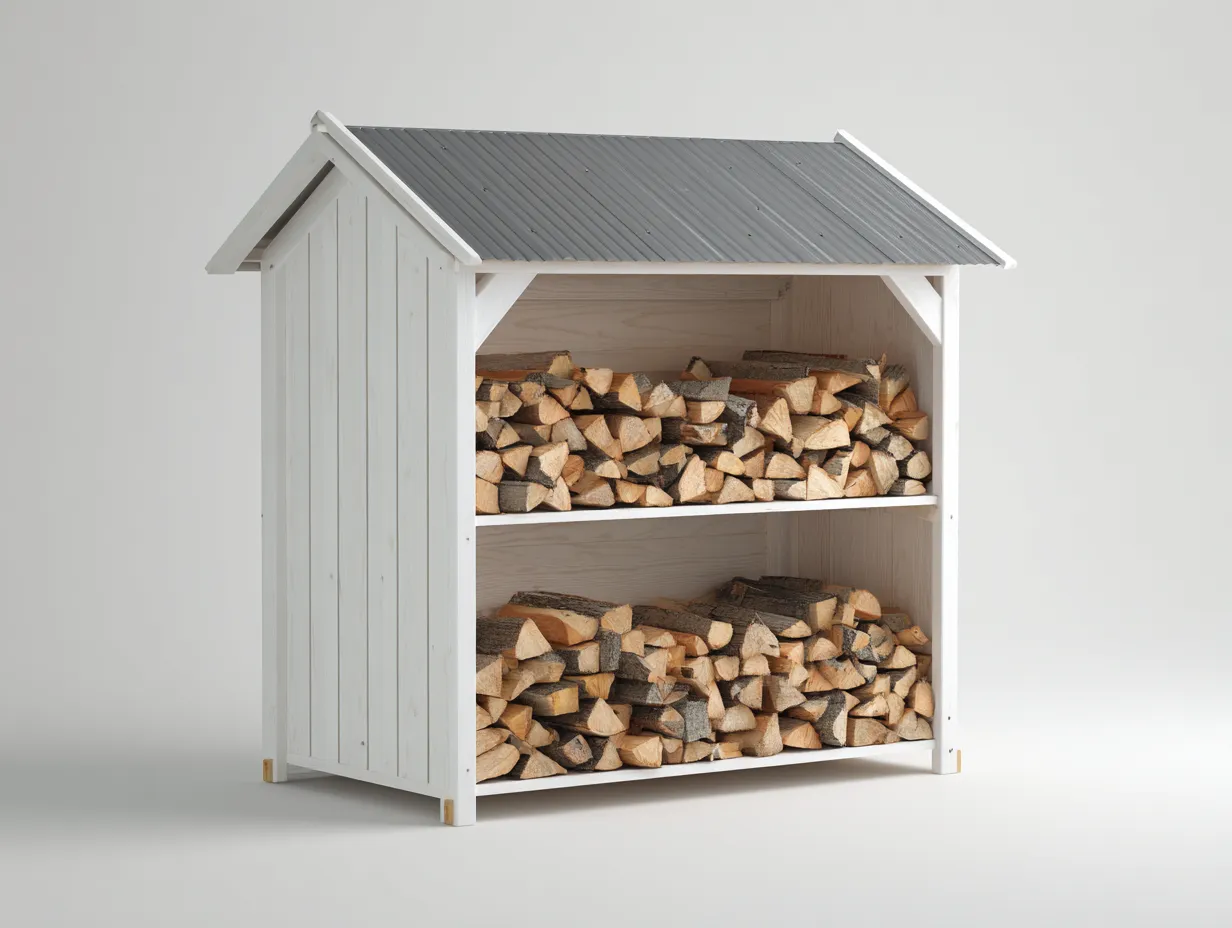 Abri à bûches - Bois-Métal - 160x55x150 cm - Blanc-Gris - Cabanon nordique-Coraidecor