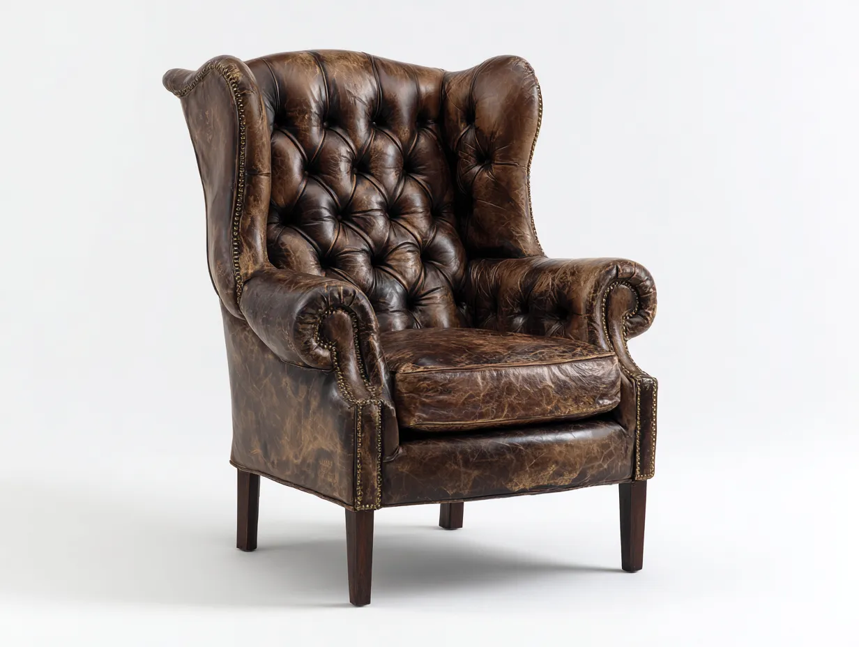 Fauteuil-Cuir-Bois-86x91x112 cm-Marron-Rétro-Coraidecor