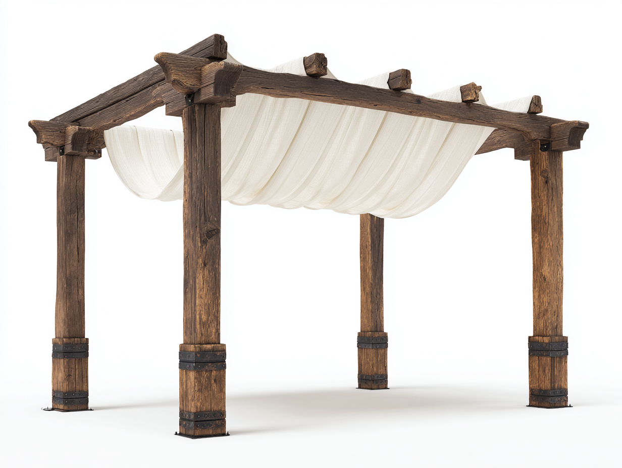 Pergolas et tonnelles - Bois-Toile - 430x320x250 cm - Brun-Écru - Style campagne-Coraidecor