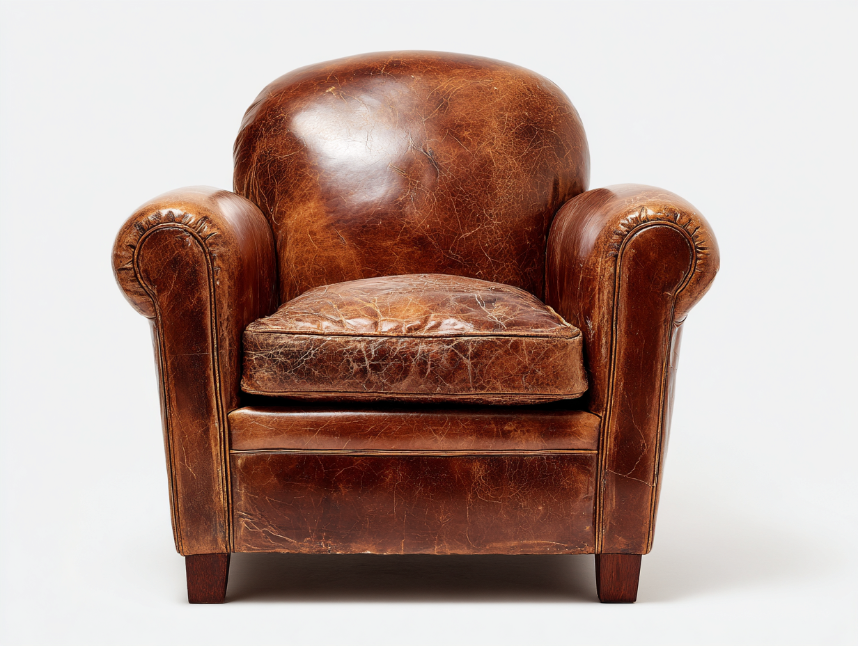 Fauteuil-Cuir-Bois-94x88x84 cm-Marron cognac-Vintage-Coraidecor