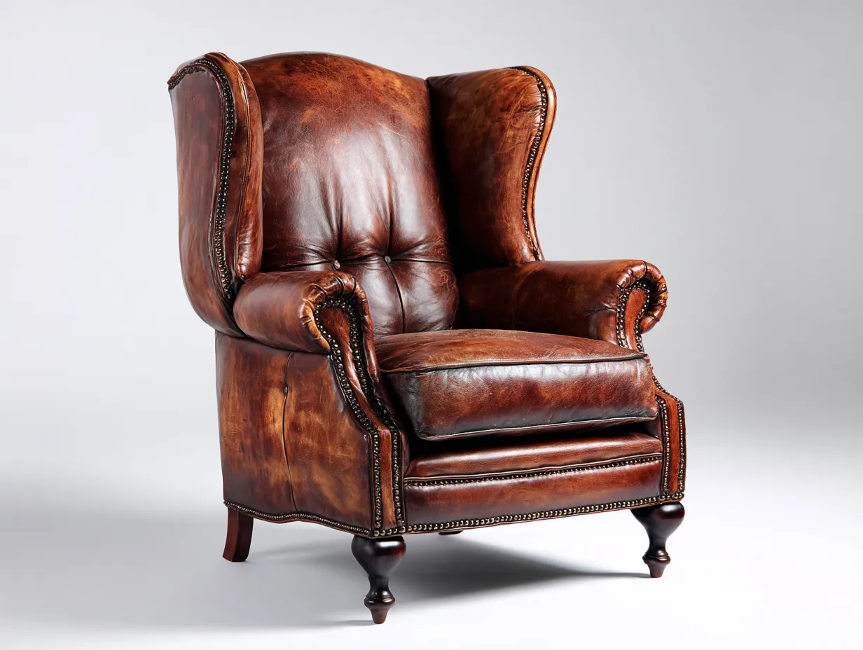 Fauteuil-Cuir-Bois-88x93x112 cm-Marron cognac-Classique-Coraidecor
